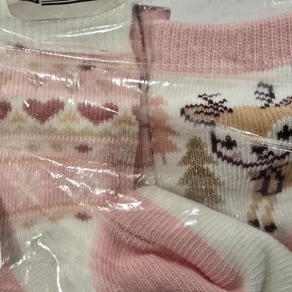 Cute Pink and White Baby Socks with Deer Design - Picture 5 of 5